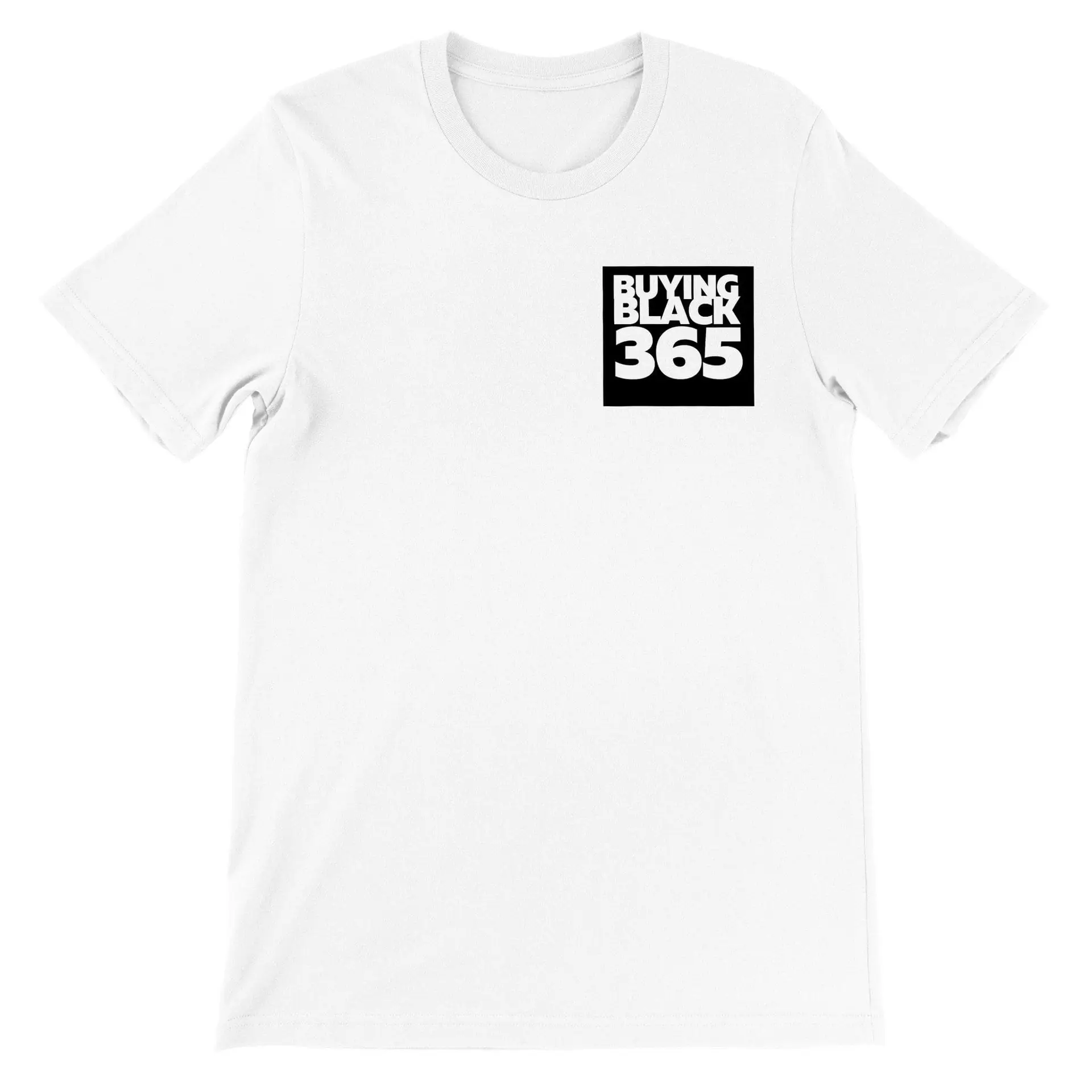 Buying Black 365 TShirt 1 White t-shirt featuring a black square logo that says 'Buying Black 365' on the left chest area.