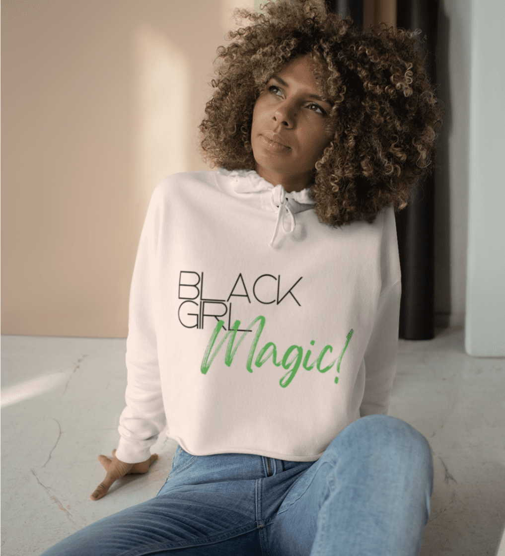 Safi Marketplace offers a stylish Black girl magic cropped hoodie that showcases empowerment and individuality.