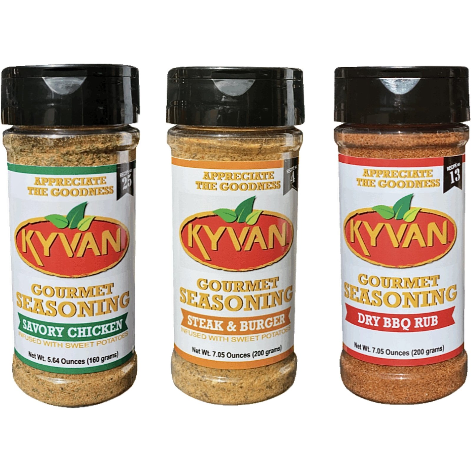 Three jars of kyvan seasonings on a white background at Safi Marketplace.