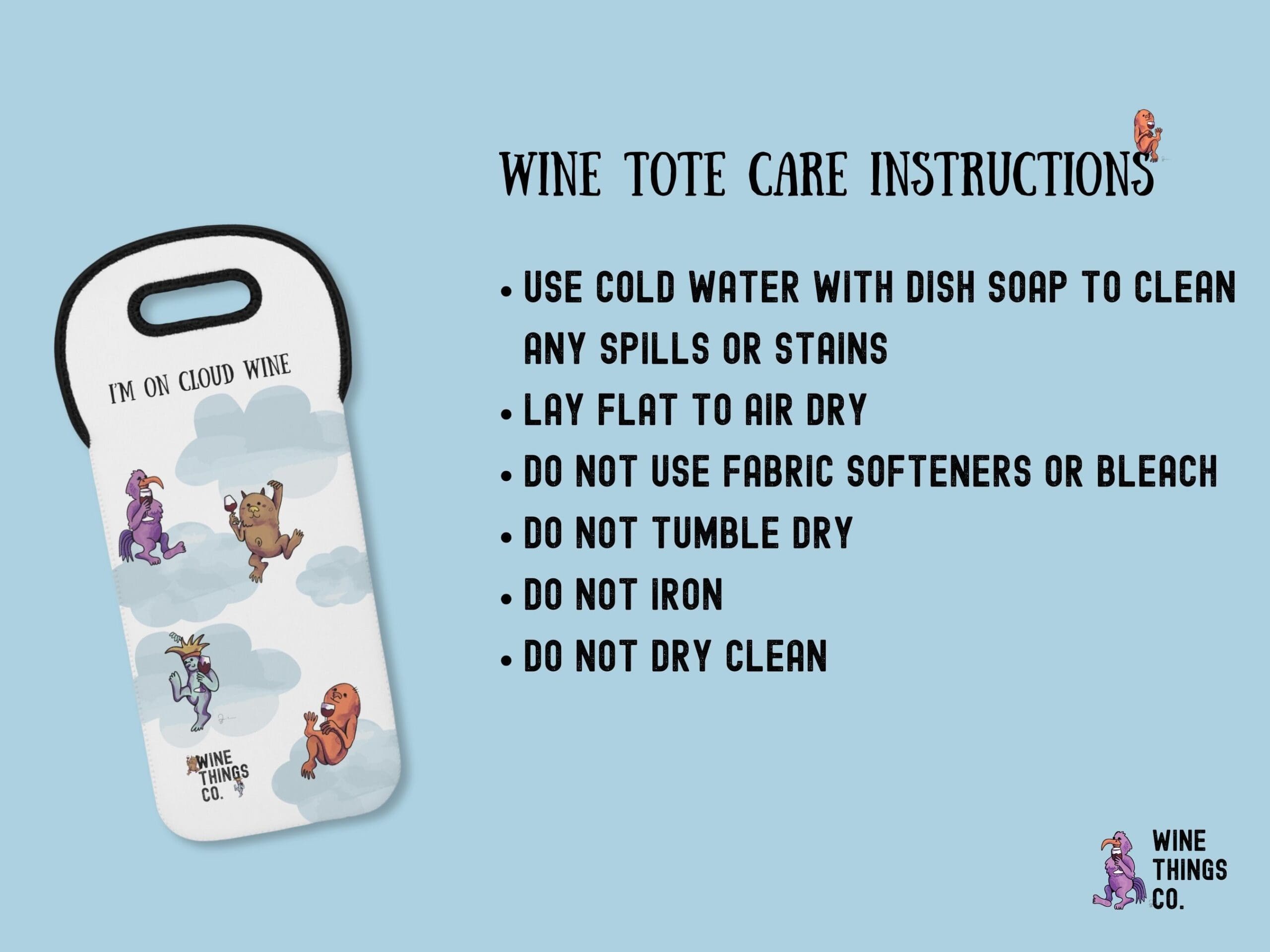 Safi Marketplace Wine Tote Care Instructions.