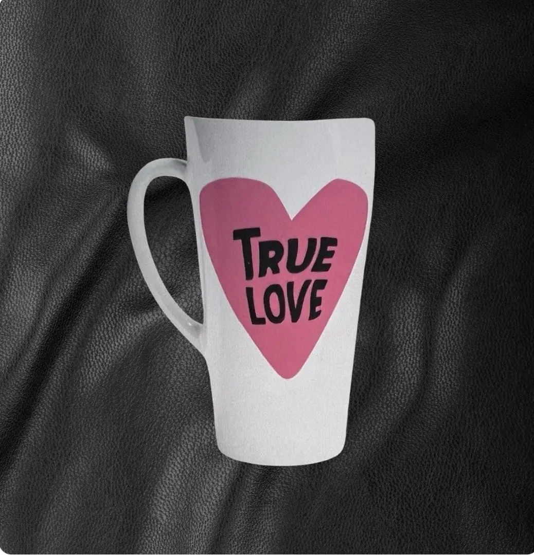 True Love Ceramic 17oz Coffee Mug 4 White mug featuring a pink heart with the text 'True Love' printed on it.