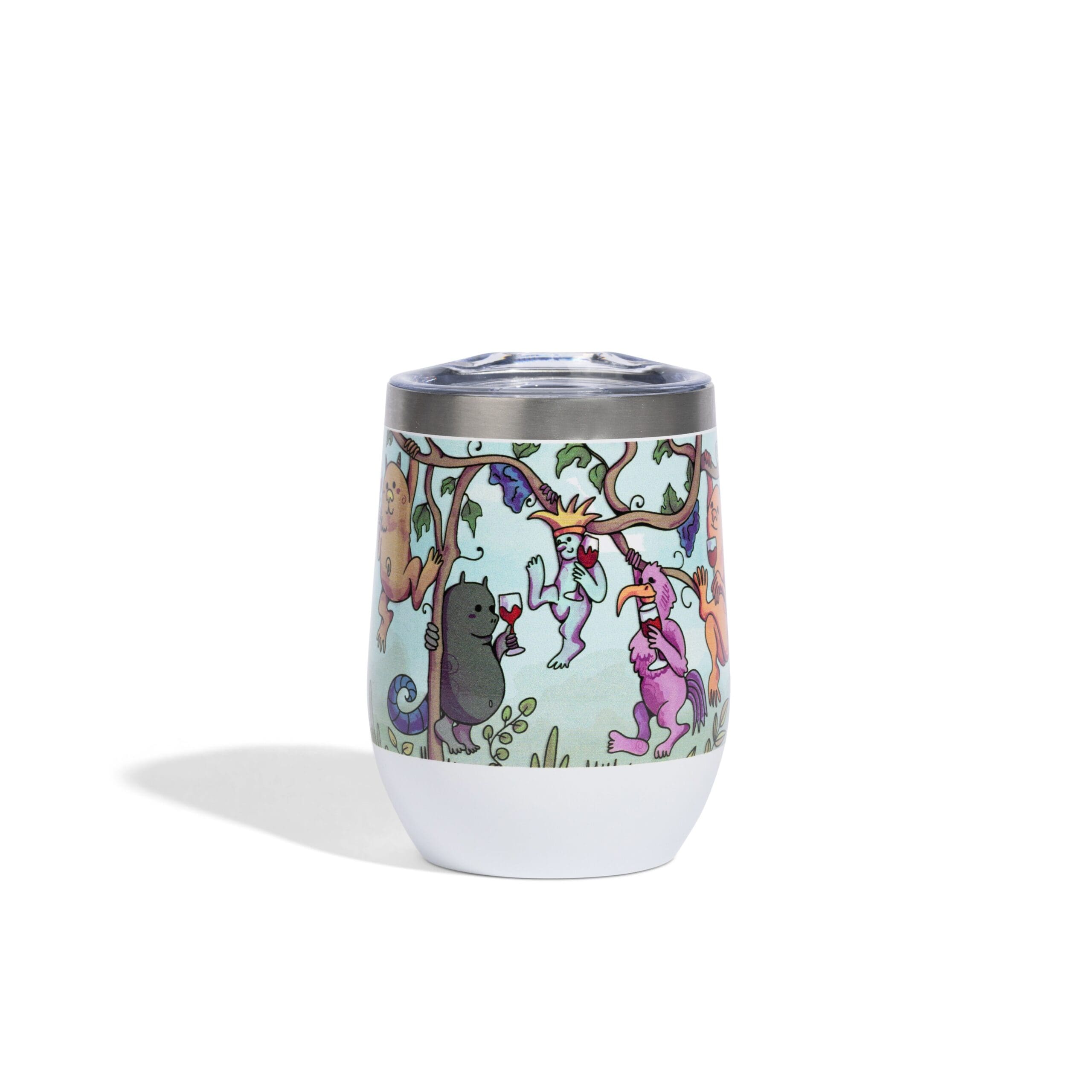 wine tumbler illustrated with wine monsters