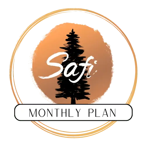 Logo featuring the word 'Safi' and the phrase 'Monthly Plan' with a tree silhouette.